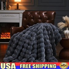 Luxury Faux Fur Bubble Blanket Cozy Plush Soft Throw Sofa Bed Travel Gift New