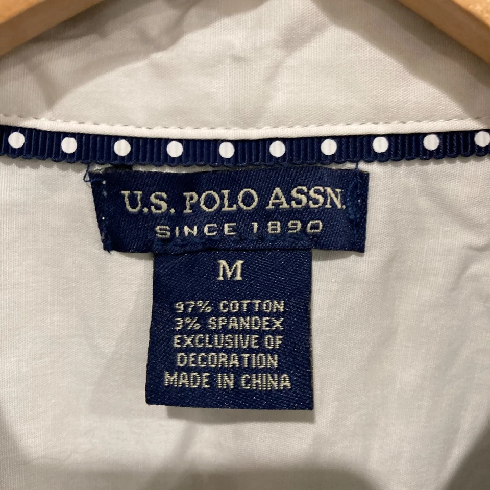 Женская рубашка US Polo Assn размер средний зеленый белый в полоску на пуговицах с длинным рукавом - Изображение 4 из 4