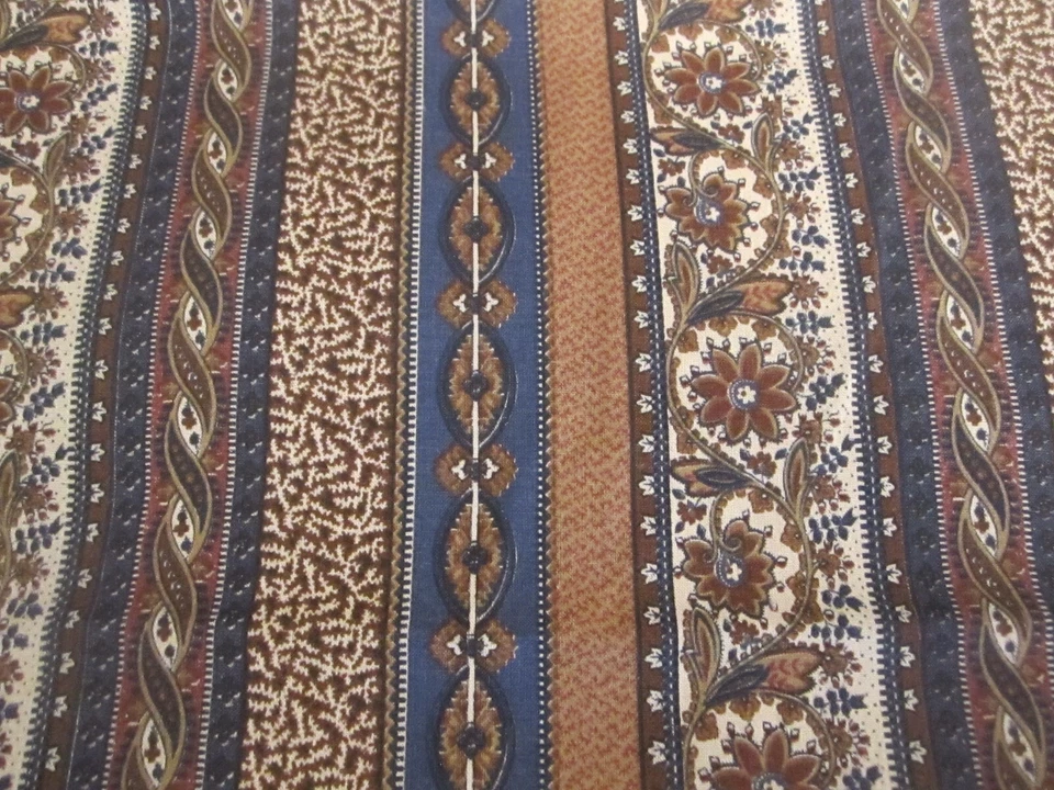 Marcus Bros Cotton Fabric Wallpaper Style Stripe Floral Brown Blue 2yd 13" x 42 - Image 3 of 4