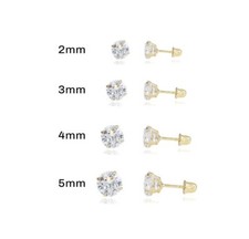 14k Gold Screw Back Stud Earrings with Cubic Zirconia for Men and Women