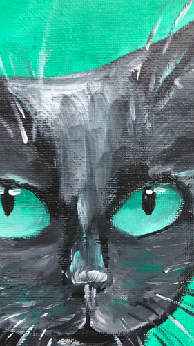Original Acrylic Canvas Painting Contemporary Black Cat Portrait by ili - Video 1 of 1