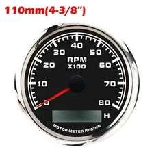 W PRO 110mm Tachometer 8000 RPM Hour Meter Waterproof Car Marine Boat Gas Diesel