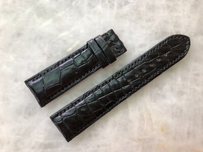 22mm/20mm Black Alligator Crocodile Embossed Leather Watch Strap Band