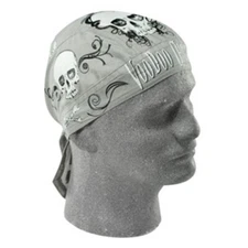 Grey Voodoo Skull Flydanna Doo Rag Headwrap ATV Cap Biker Helmet Liner Durag