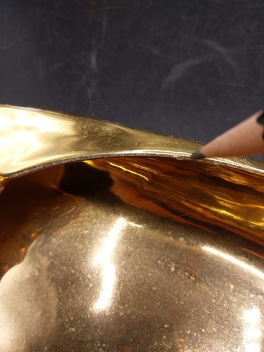 RARE Hazel HANNELL 22kt Gold Ashtray MCM 1950's Oblong Pottery HTF 8.5" - Picture 23 of 24