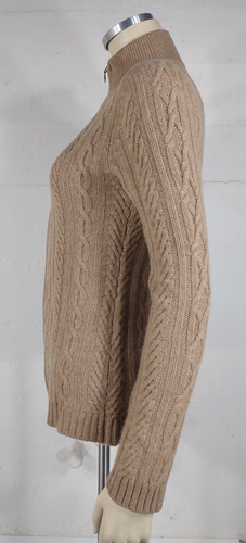 L Pure Cashmere tan light brown cable knit full zip cardigan sweater Medium - Picture 6 of 7