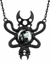 Restyle Crescent Moon Embraced Snakes Gothic Punk Witchy Occult Black Necklace