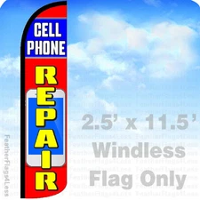 CELL PHONE REPAIR - Windless Swooper Flag 3x11.5' Feather Banner Sign - rz