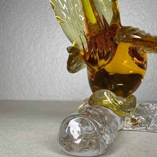 Vintage Murano Art Glass Bird Perched On Branch Yellow Gold Clear Bird Sculpture - Picture 14 of 24