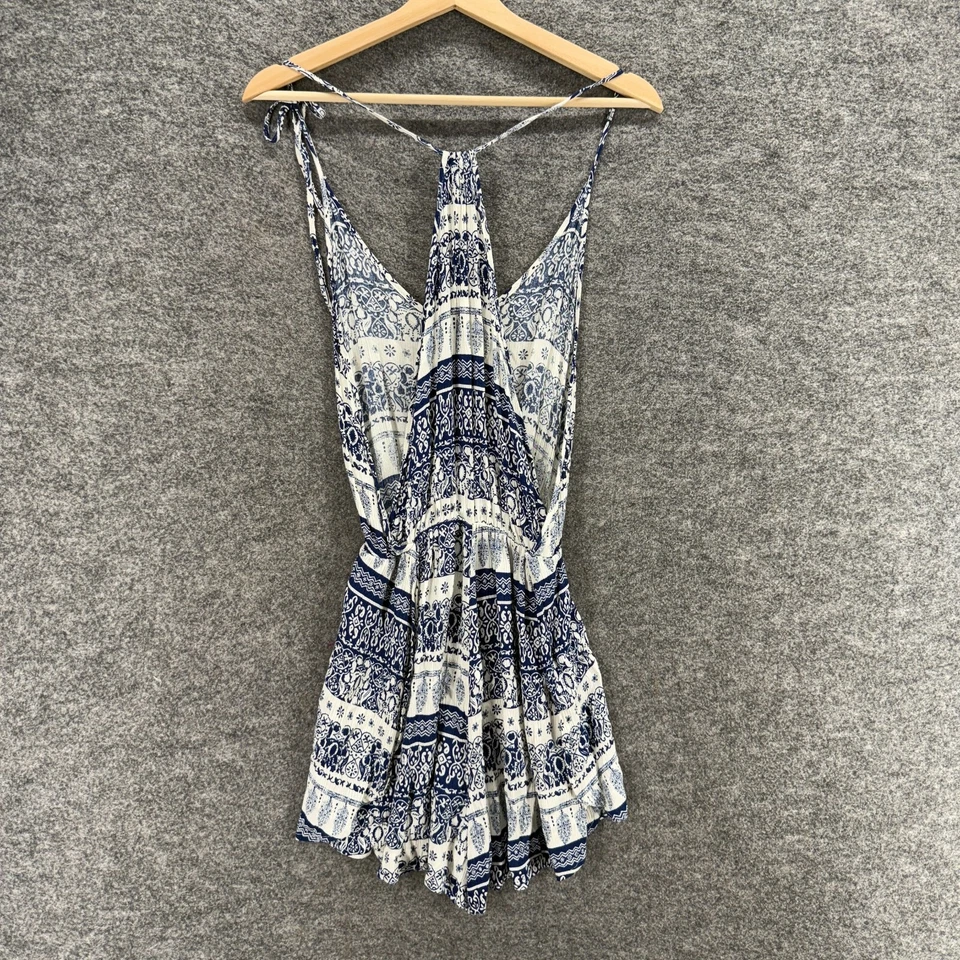 Exuberante Mono Mujer S Pequeño Azul Rayas Cuello en V Sin Mangas Rayón Pantalones Cortos Informales Foto 2 de 4