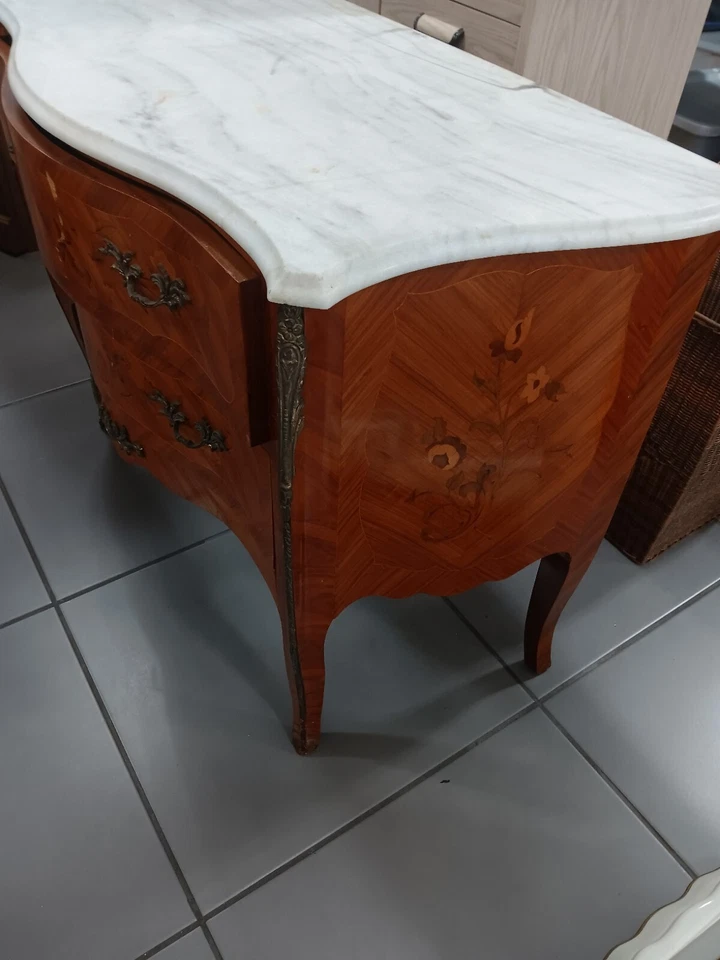 Vintage Louis XV Style Chest Marble Top Commode French Bombe Chest - Image 3 of 4