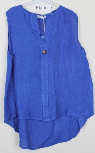 New Summer Ladies Linen Sleeveless Lagenlook Casual Comfy Quirky Linen Vest Top - Picture 11 of 13