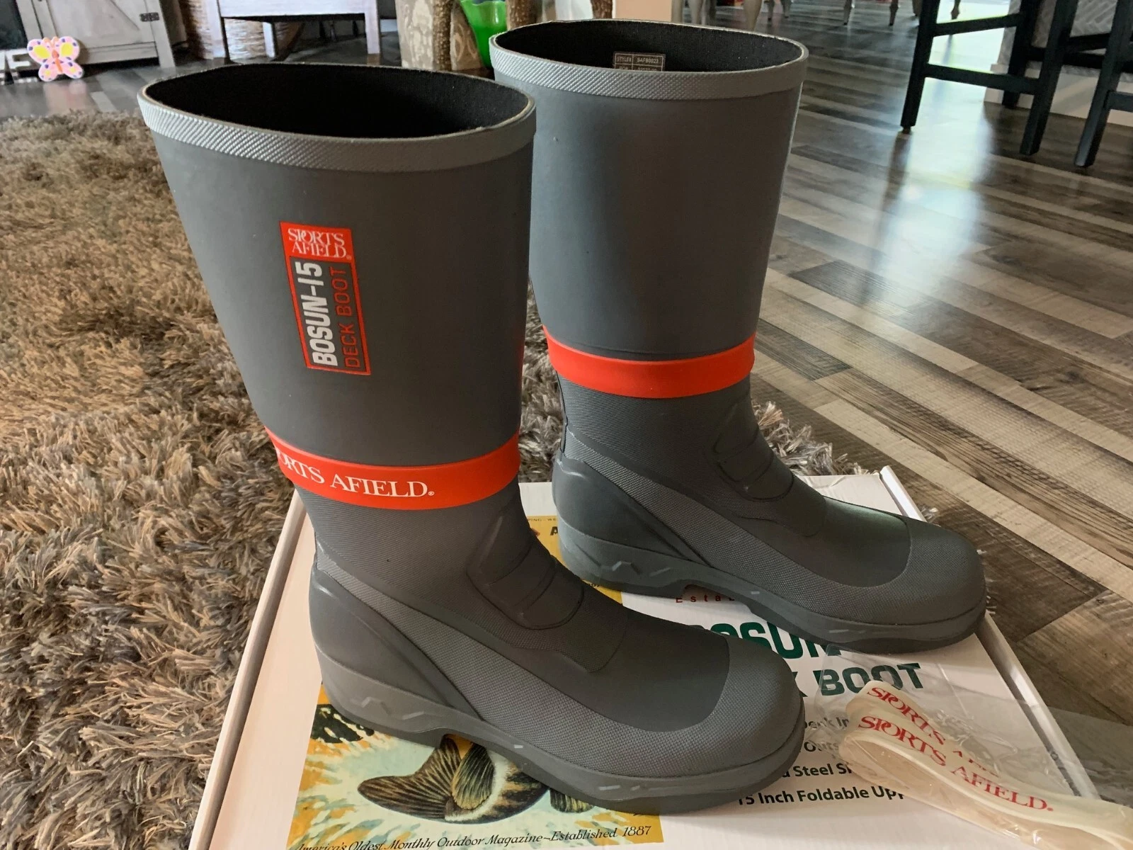 NEW Sports Afield Mens Bosun 15 inch Fishing Deck Boots, Size 13 Gray, Free Ship