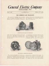 General Electric Bulletinm 4579 The Luminous Arc Headlight 1908