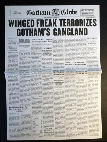 1989 Batman Real Newspaper "Gotham Globe" Winged Freak Terrorizes Prop Replica - Picture 6 of 9