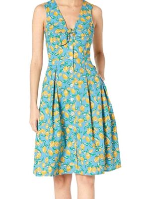 $1120 Preen Women's Blue Printed V-Neck Button-Down Fit & Flare Dress Size 14
