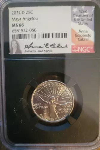 2022 D NGC  MS66 Maya Angelou Quarter Hand Signed By 42nd Treasurer Of US
