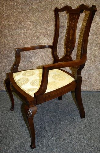 Antique Edwardian Style Inlaid Mahogany Boudior Chair - Picture 6 of 13