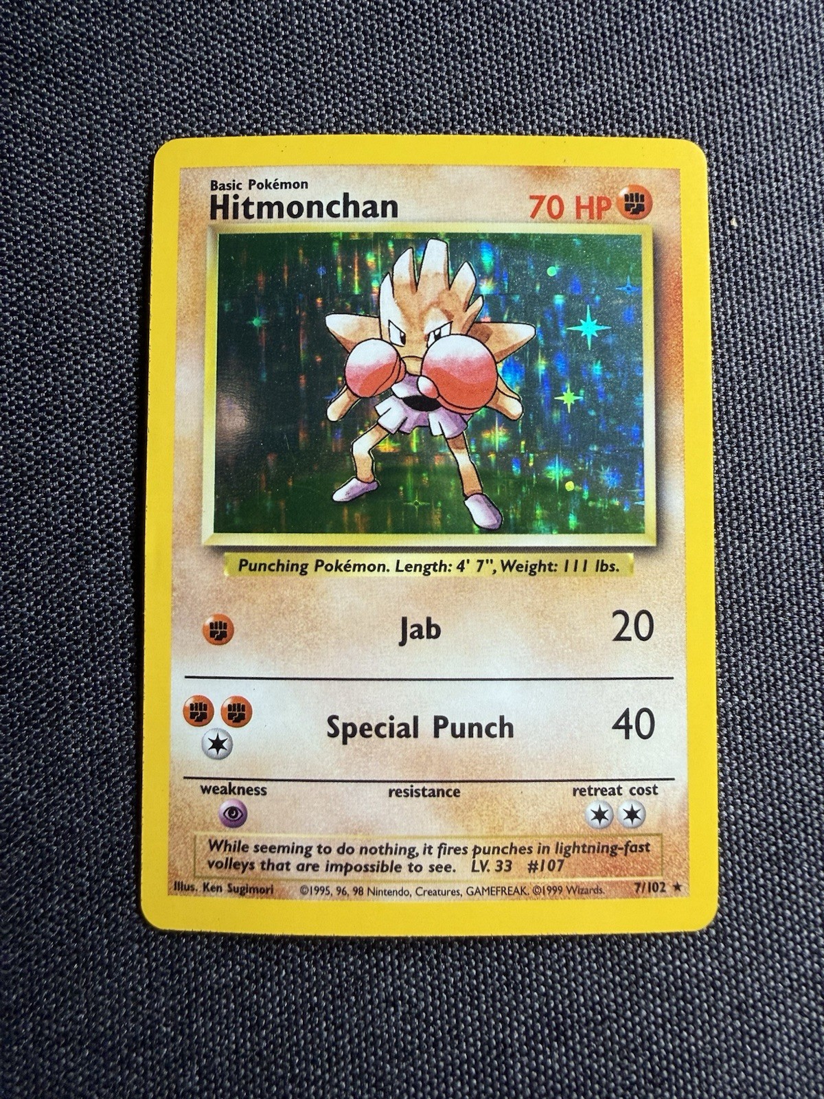 Pokemon Hitmonchan Base Set Holo Rare 70 HP English 7/102 1999