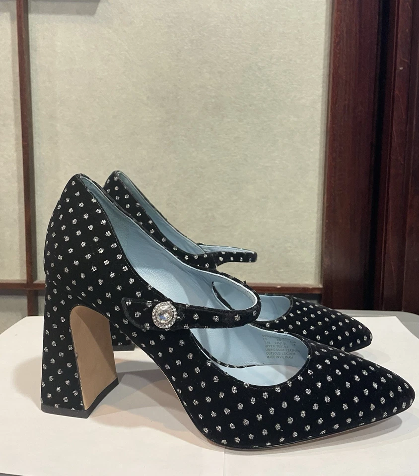 Zapatos de salón Kate Spade MARCY negros de gamuza con logotipo Mary Jane bloque en ángulo de 3,5" de tacón talla 6,5 Foto 2 de 4