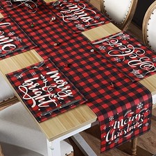 7 Pieces Christmas Table Runner and Placemats Set Christmas Buffalo Artsy Style