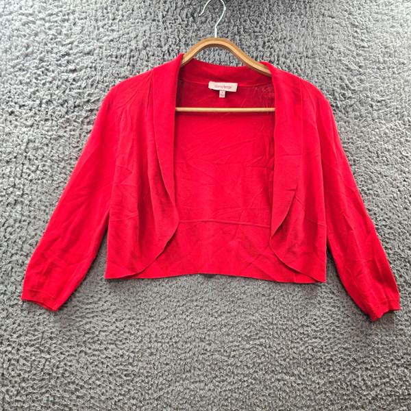Diana Ferrari Womens Crop Cardigan Size 8 Red Knit 3/4 Sleeve Open Front