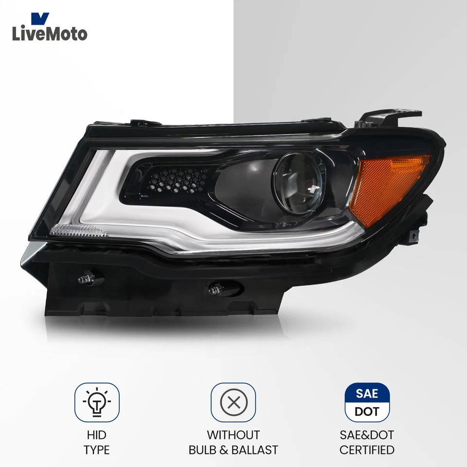 Halogen Upgrade LED Headlights For 2017-2021 Jeep Compass Tube Projector Pair - Image 3 of 4
