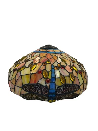 Vintage Dragonfly Tiffany Style Stained Glass Lamp Shade Only 16 x 9 Inch Read