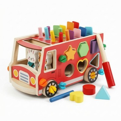 Holzbus Spielzeug Lernhammer und Hering Spielzeug kinderfreundlich für Vorschule,