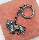 Rare! VTG 925 Sterling Silver Lion charm figure Key Ring Holder chain 17g