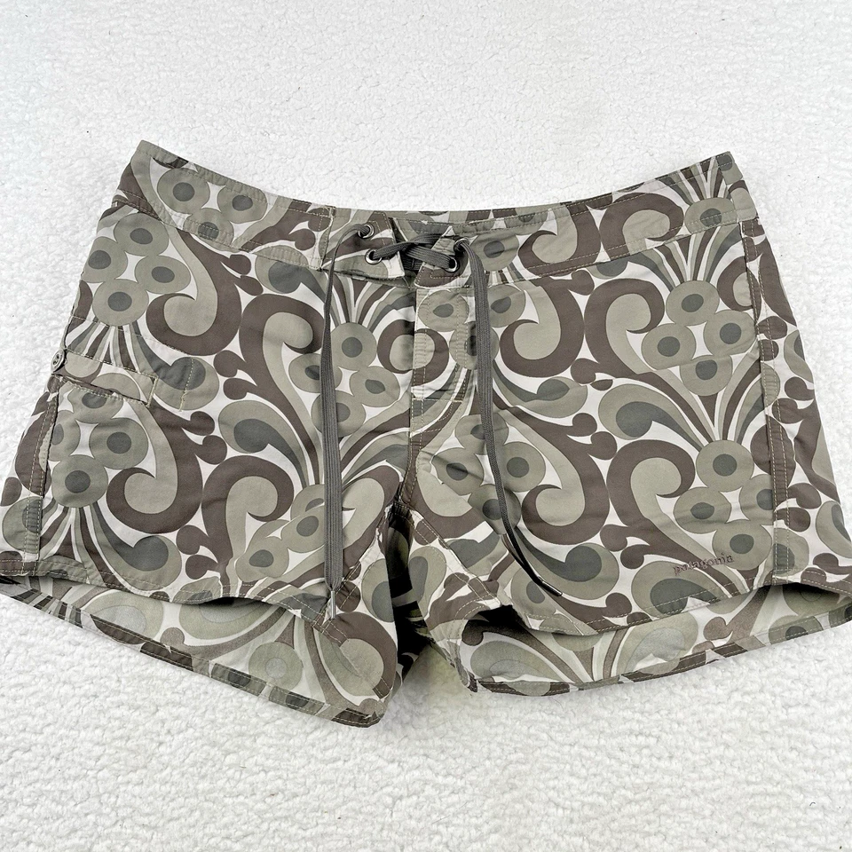 PATAGONIA Wavefarer Board Shorts Womens 6 Green AOP Beach Swim Surf 5" Quick Dry - Image 2 of 4