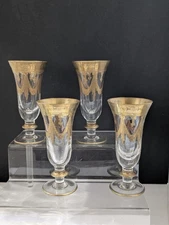 Vintage S/4 Arte Italica Millicent 6 3/8”Hand Blown Flute 24k Gold Wine Glasses