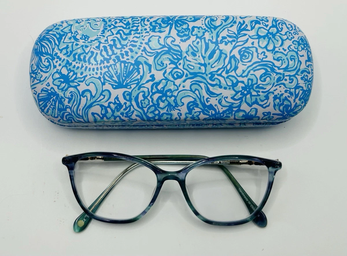 Lilly Pulitzer Blue Aqua Cat Eye Full Rim Eyeglass Frames w Case 48-17-135 Lilly Pulitzer Women Blue Eyeglass Frames for sale | eBay main image 3