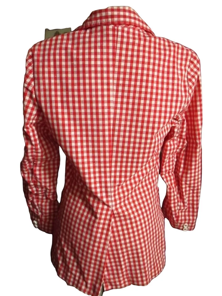 Medium Vintage Boho Blazer 1970's JH Jacket Womens Red White Checkered Cloth - Image 3 of 4