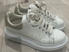 Alexander McQueen White Beige Women's Casual Lace Up Logo Sneakers Round Toe