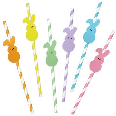 60Pcs Easter Paper Straws Cute Easter Bunny Rabbit Drinking Straws Colorful Stri