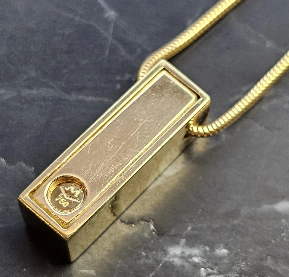 Collar Colgante Movado Oro Amarillo 18k Pavé Diamante Corazón Barra Cuerda Cadena Foto 4 de 4