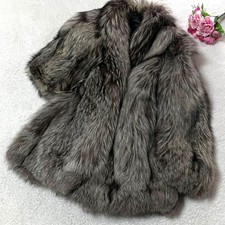SAGA FOX Women's Fur Coat Silver Fox Dark Brown Size L/US L 154263K Authentic