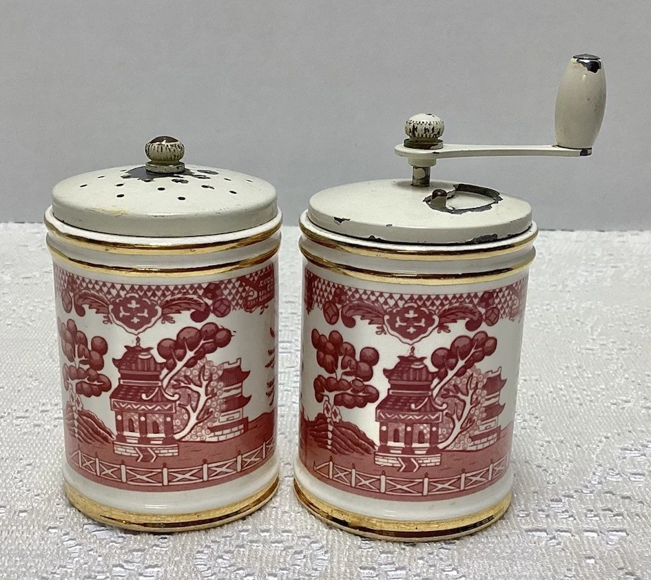 Olde Thompson by Flintridge Red Willow Pattern Salt Pepper Grinder Set ~Ceramic