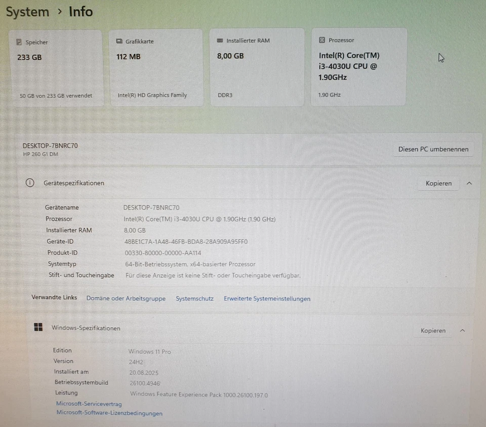 HP 260 G1 Mini PC 8GB 256GB i3-4030U 1,9 GHz Computer Windows 11 VGA DP - Bild 4 von 4