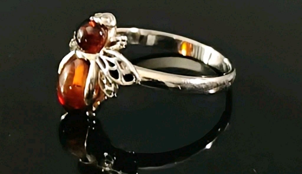 Cognac Amber Bumblebee Ring Solid Sterling Silver… - image 7