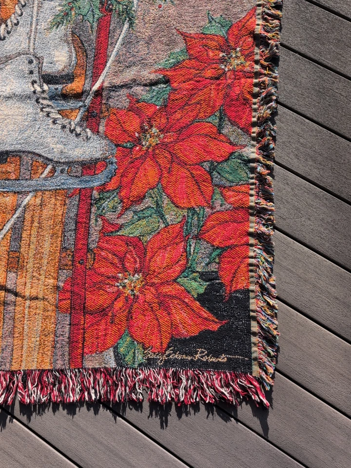 Tapestry Throw Blanket Featuring Ice Skates Sled Poinsettia By Sally Eckman - Image 4 of 4