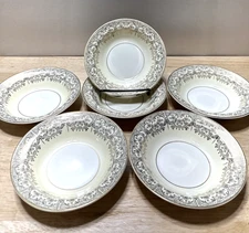 6 Vintage Taylor Smith Gold Floral Swirls Figuring Berry / Sauce / Dessert Bowls
