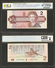 CANADA 2 Dollars 1986, BC-55c-i, Bonin, Thiessen, PCGS 67 PPQ Superb Gem UNC