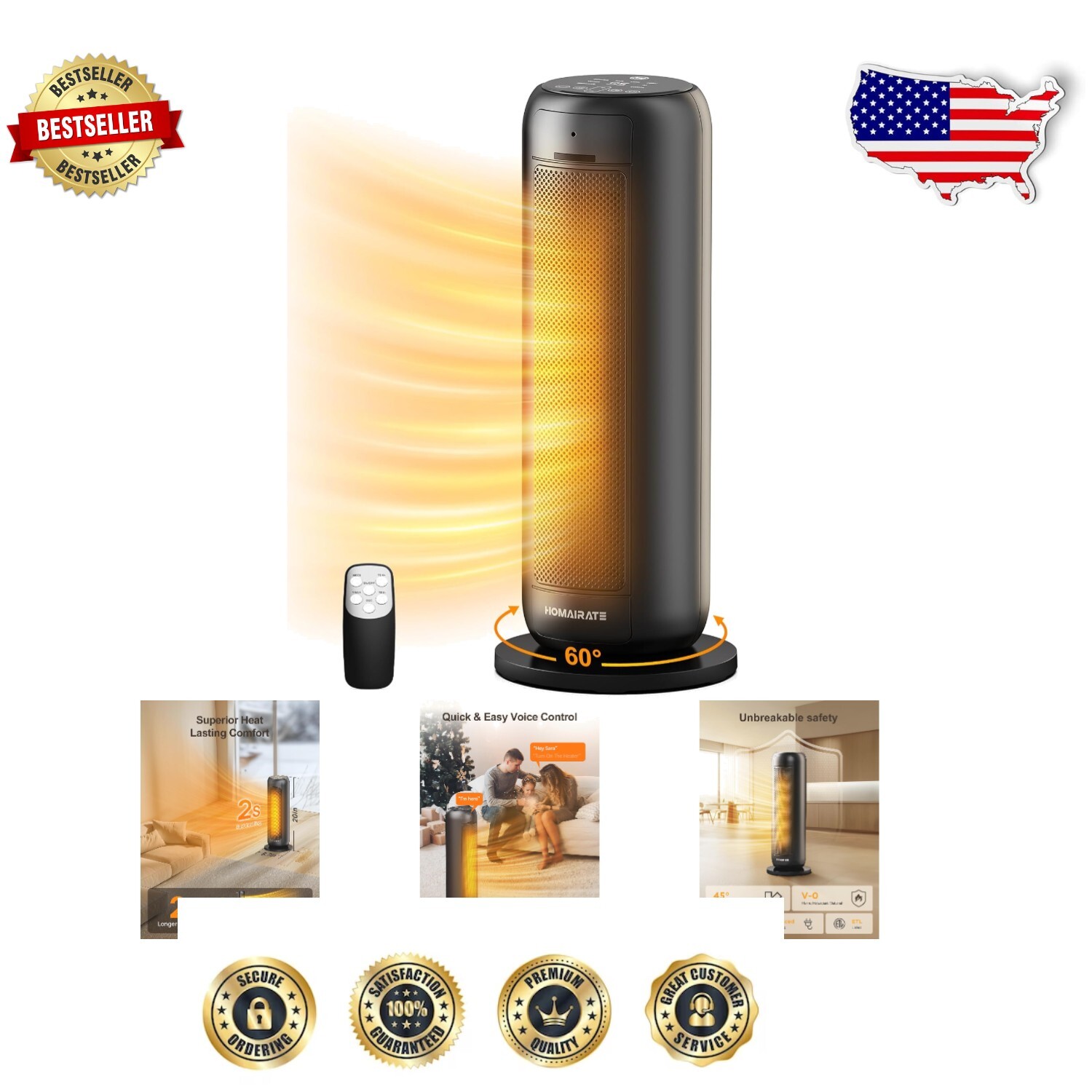 Quick Heating Space Heater with Timer & Safety Features - Ideal for Home Use