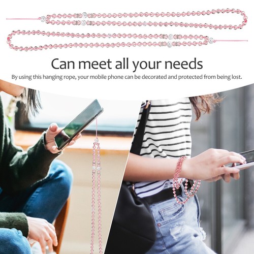 2 Pcs Corde Longue Perle Rose Blanche Lanière Téléphone Portable En Perles - Zdjęcie 4 z 11