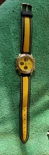 FESTINA CHRONOGRAPH QUARTZ YELLOW DIAL 6539N JAPAN MEN'S WRIST WATCH-NEW BATTERY