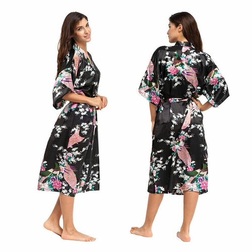 Ladies Silk Satin Robe Kimono Dressing Gown Women Bathrobe Nightwear Sleepwears▪ - Picture 5 of 14
