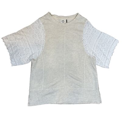 Anthropologie Small Top Akemi + Kin Coro Top Crochet Lace Sleeves White Beige