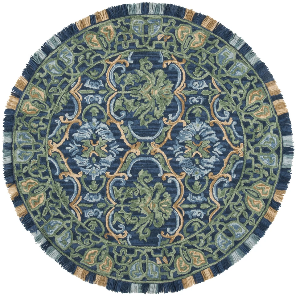SAFAVIEH Blossom BLM422A Handmade Navy / Green Rug - Image 4 of 4